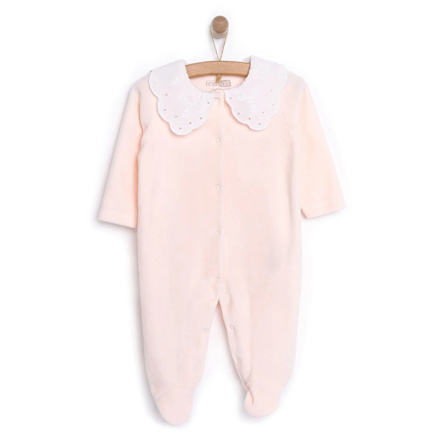 HelloBaby Newborn Unisex Embroidered Velvet Jumpsuit - Light Pink