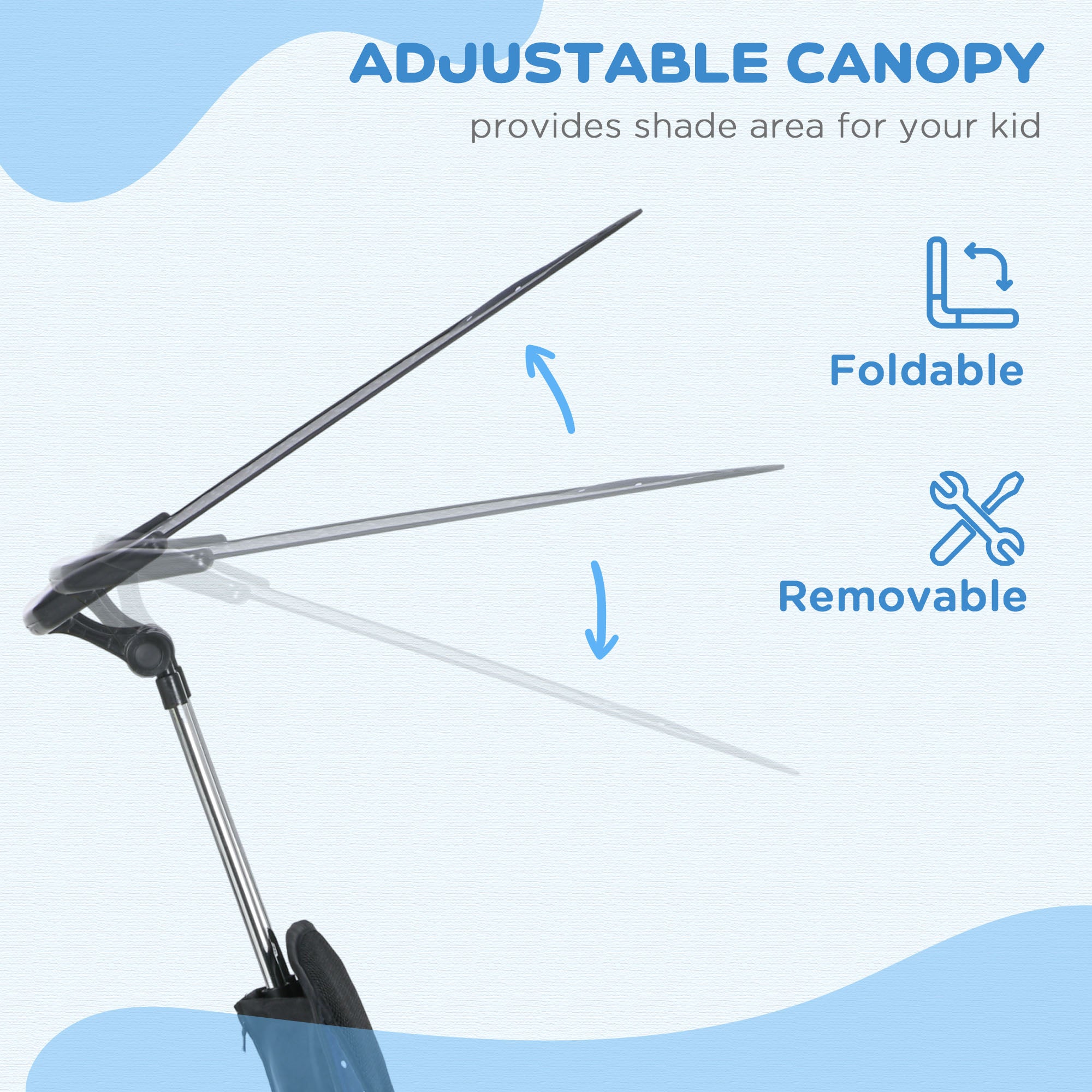 HOMCOM 6 in 1 Tricycle for Kids with 5-point harness straps, Removable Canopy, Dark Blue-3