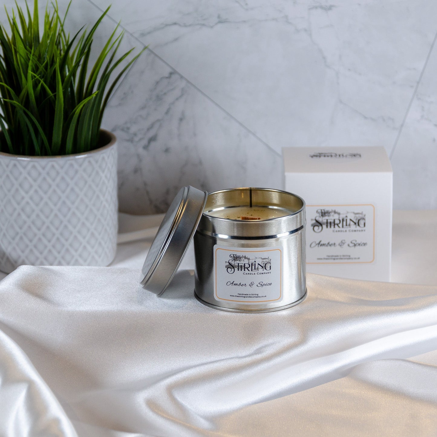 Amber & Spice - Travel Tin Candle - Wooden Wick - mezetto Shopify Collective The Stirling Candle Company