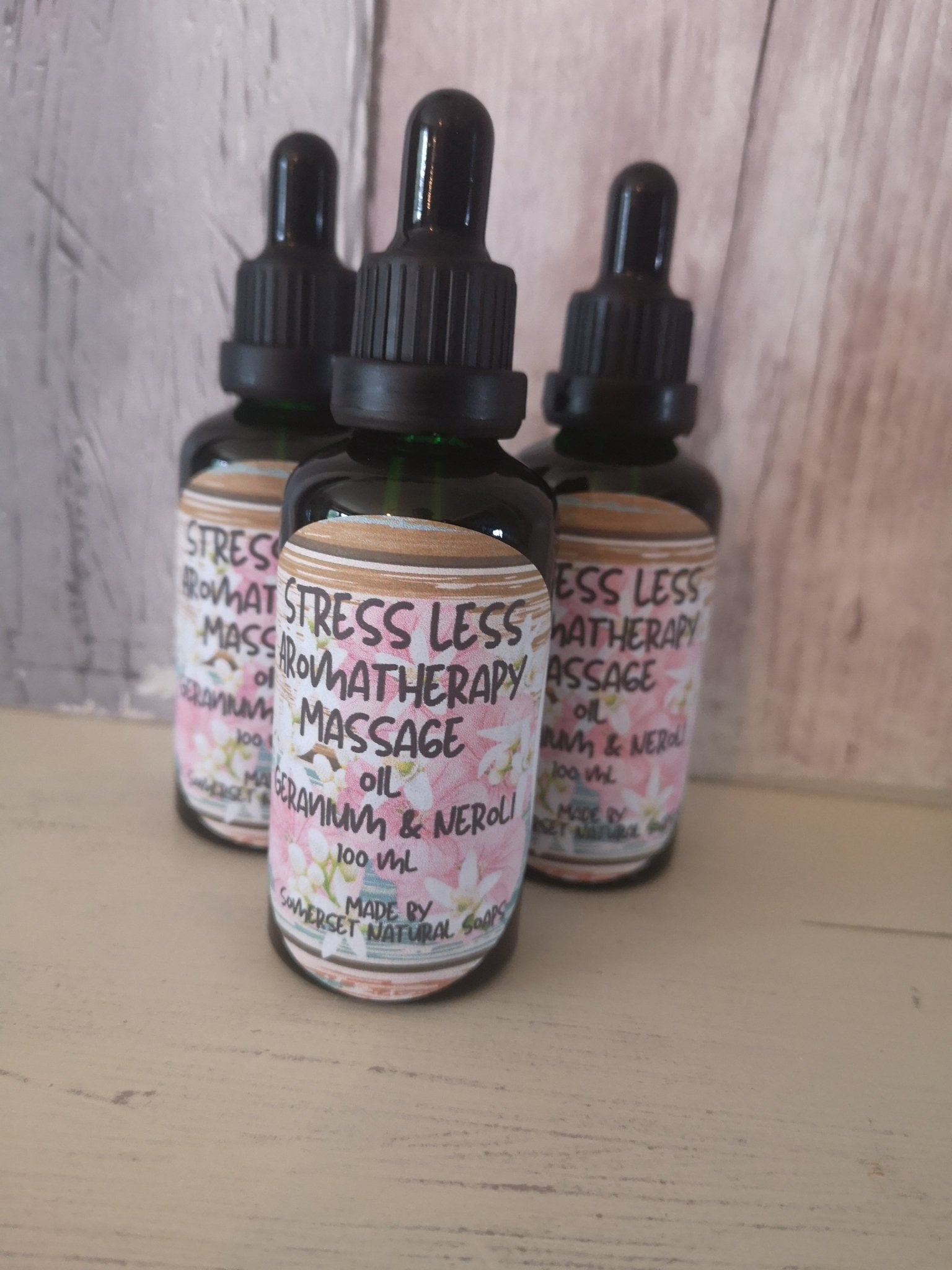 Aromatherapy massage oil Stress Less - mezetto Shopify Collective Somerset Natural Soaps