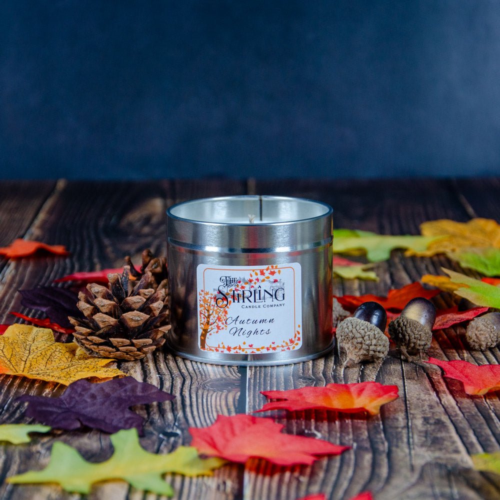 Autumn Nights - Travel Tin Candle - Cotton Wick - mezetto Shopify Collective The Stirling Candle Company