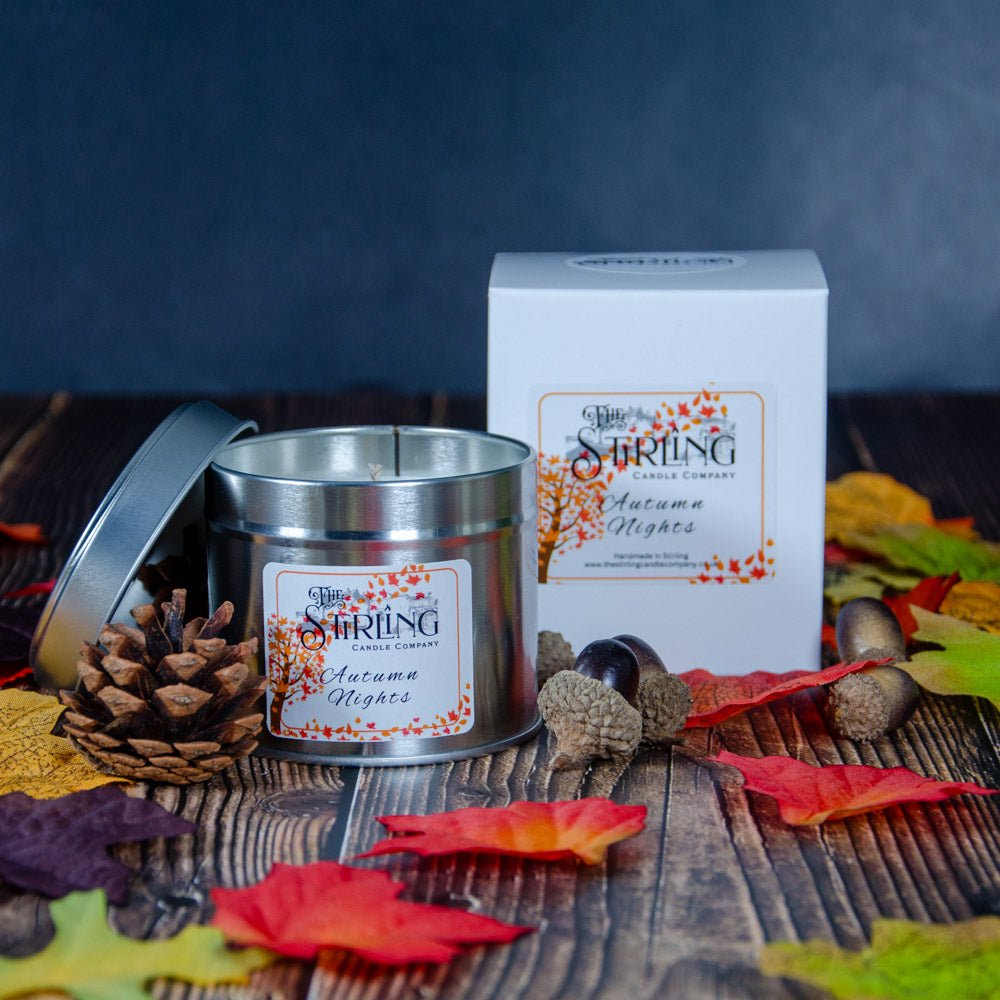 Autumn Nights - Travel Tin Candle - Cotton Wick - mezetto Shopify Collective The Stirling Candle Company