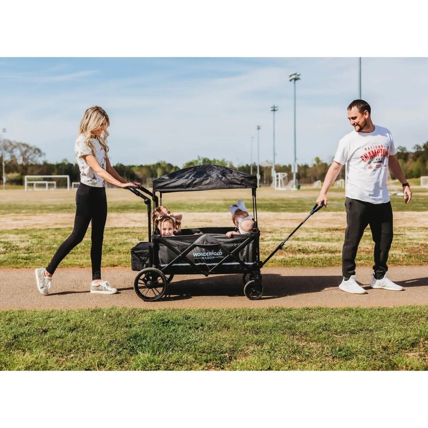 Wonderfold X4 Push & Pull Quad Stroller Wagon - Pitch Black