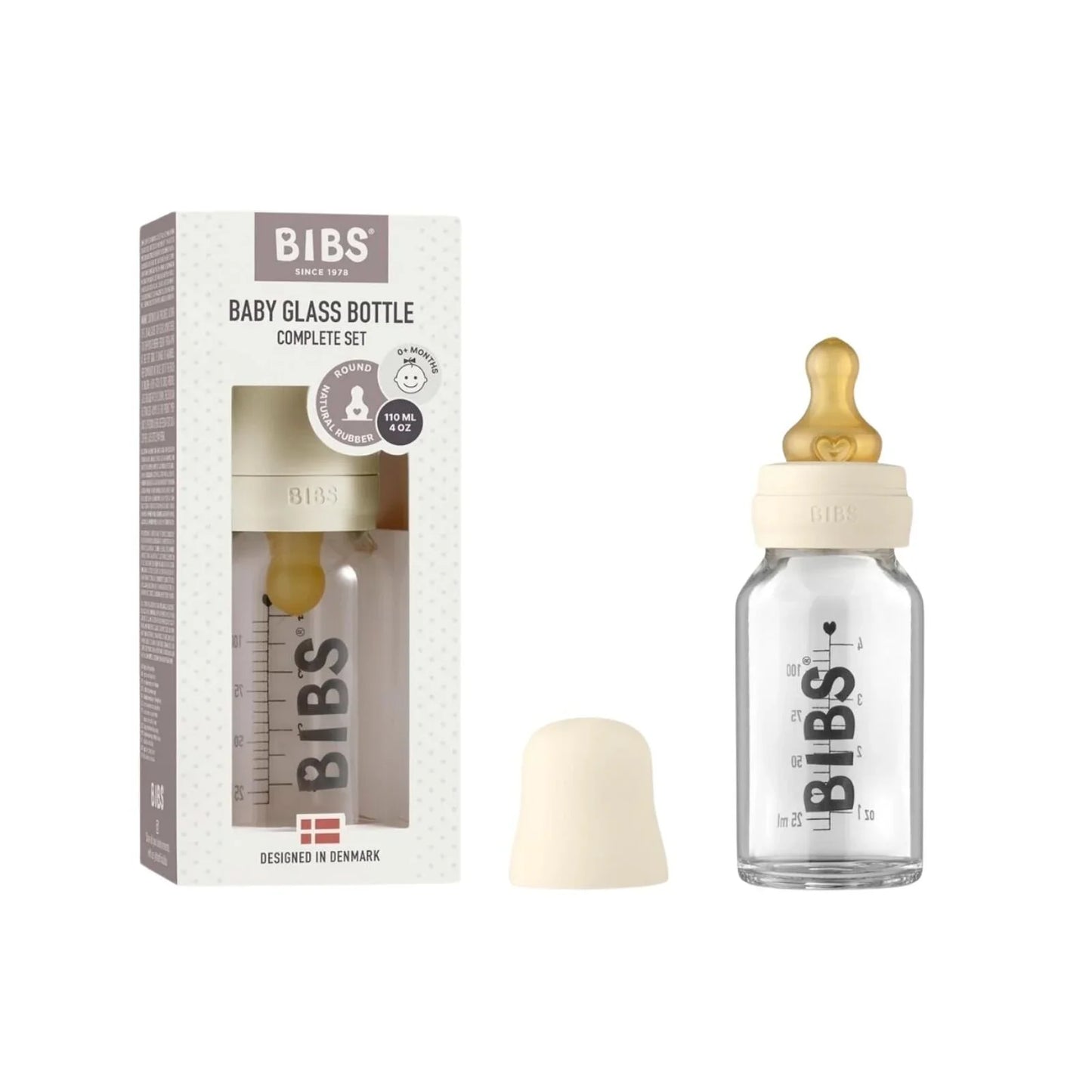 BIBS Baby Glass Bottle Complete Set Latex 110ml - Ivory