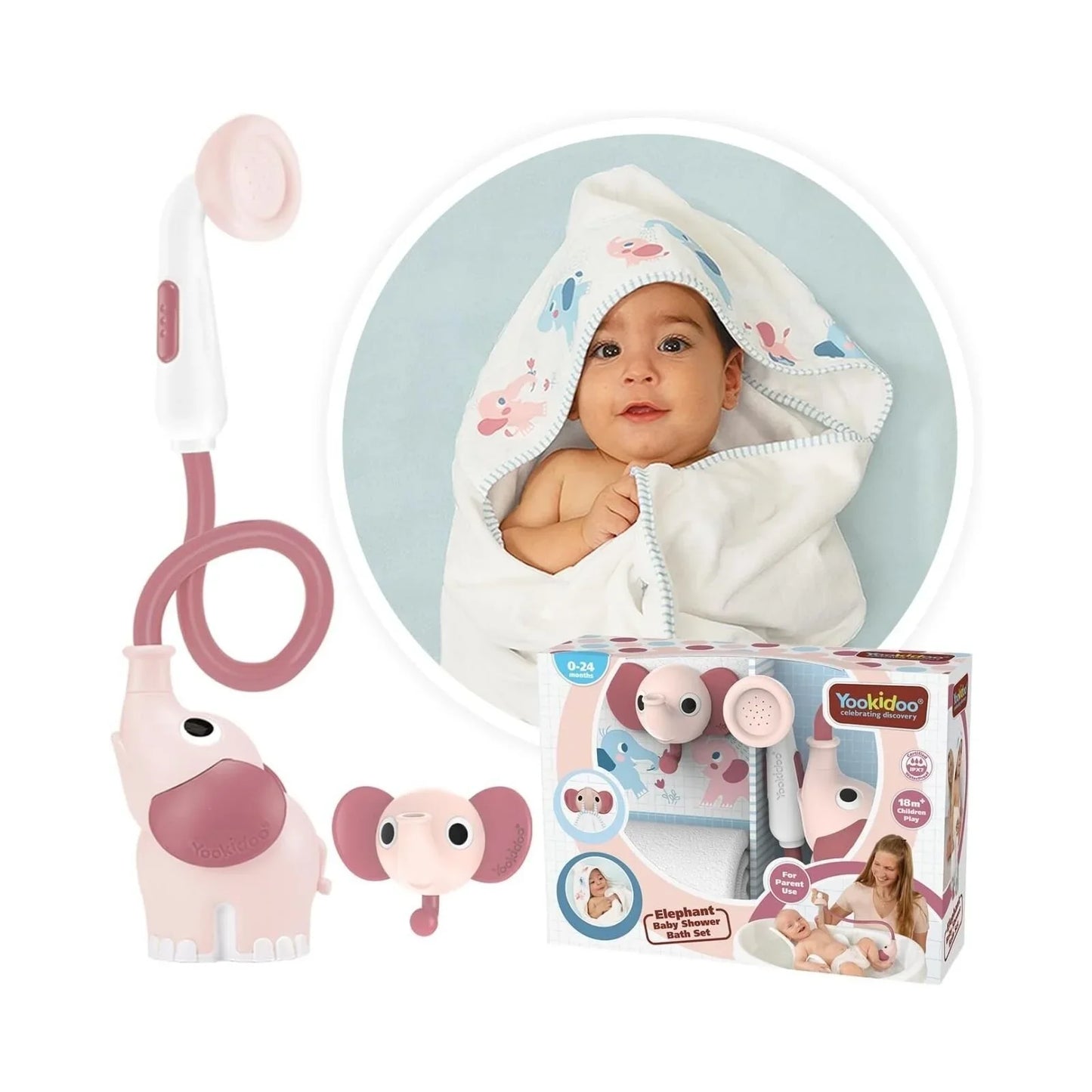 Yookidoo Baby Shower Gift Set Elephant - Blush Pink