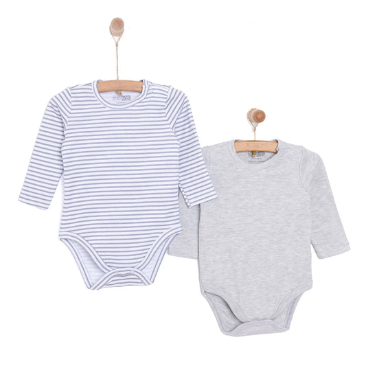 HelloBaby Boy 2-Pack Long Sleeve Bodysuit - Grey Melange