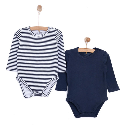 HelloBaby Boy 2-Pack Long Sleeve Bodysuit - Navy Blue