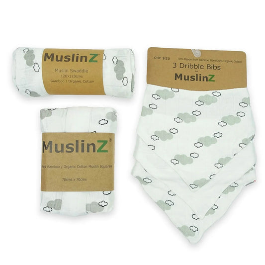 MuslinZ Bamboo/Organic Cotton Muslin Set - Grey Cloud