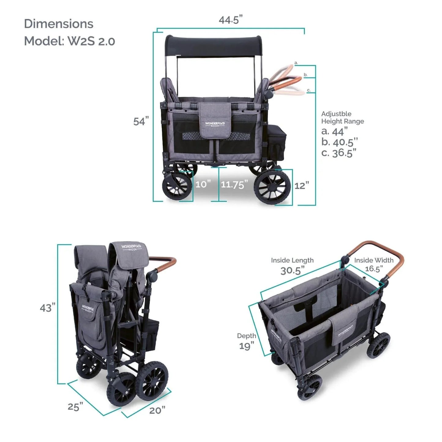 Wonderfold W2 Luxe Double Wagon - Charcoal Grey
