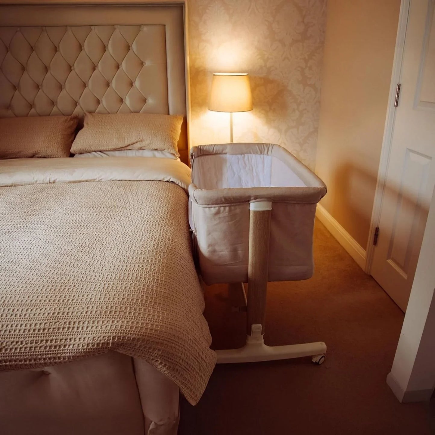 Red Kite Rockabye Bedside Crib - Oatmeal