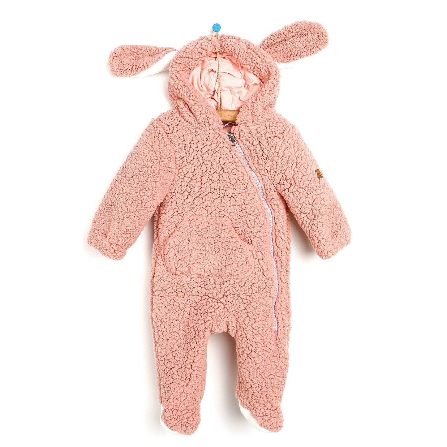 Midimod Newborn Rabbit Ear Welsoft Footed Jumpsuit - Light Rose