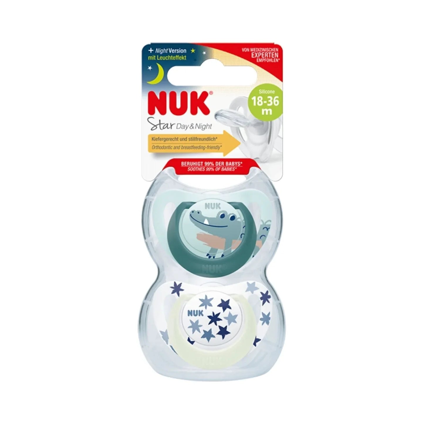 NUK Star Day & Night Soother 18-36 months Pack of 2 - Blue
