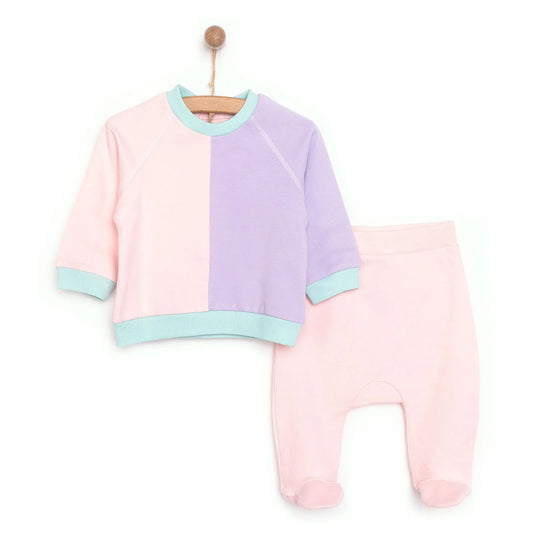 HelloBaby Newborn Colour Block Sweatshirt - Light Pink