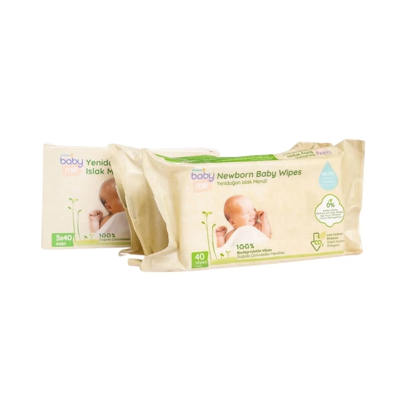 baby me Newborn Baby Biodegradable Wipes 3x40 pcs - mezetto
