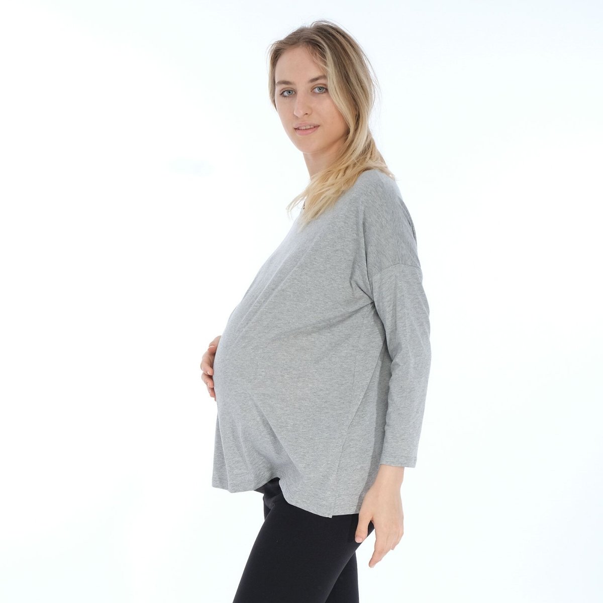 baby mom Tshirt Long Sleeve - Grey Melange - mezetto