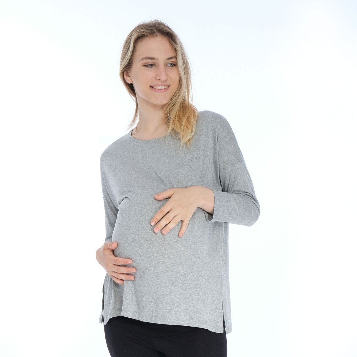 baby mom Tshirt Long Sleeve - Grey Melange - mezetto