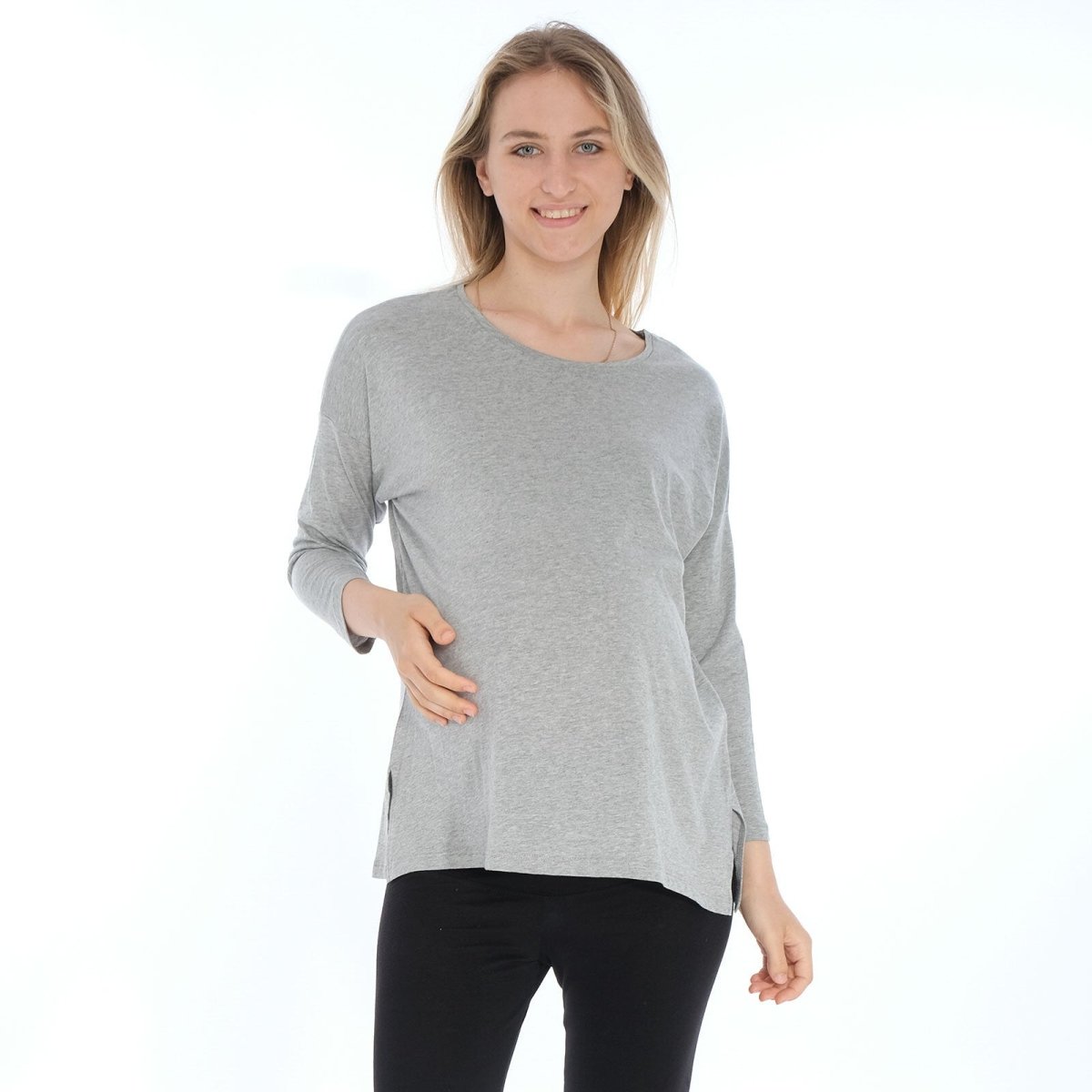 baby mom Tshirt Long Sleeve - Grey Melange - mezetto