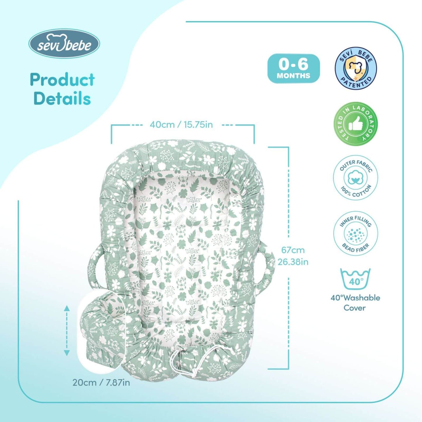 baby plus Mother Side Baby Reflux Bed - Green - mezetto