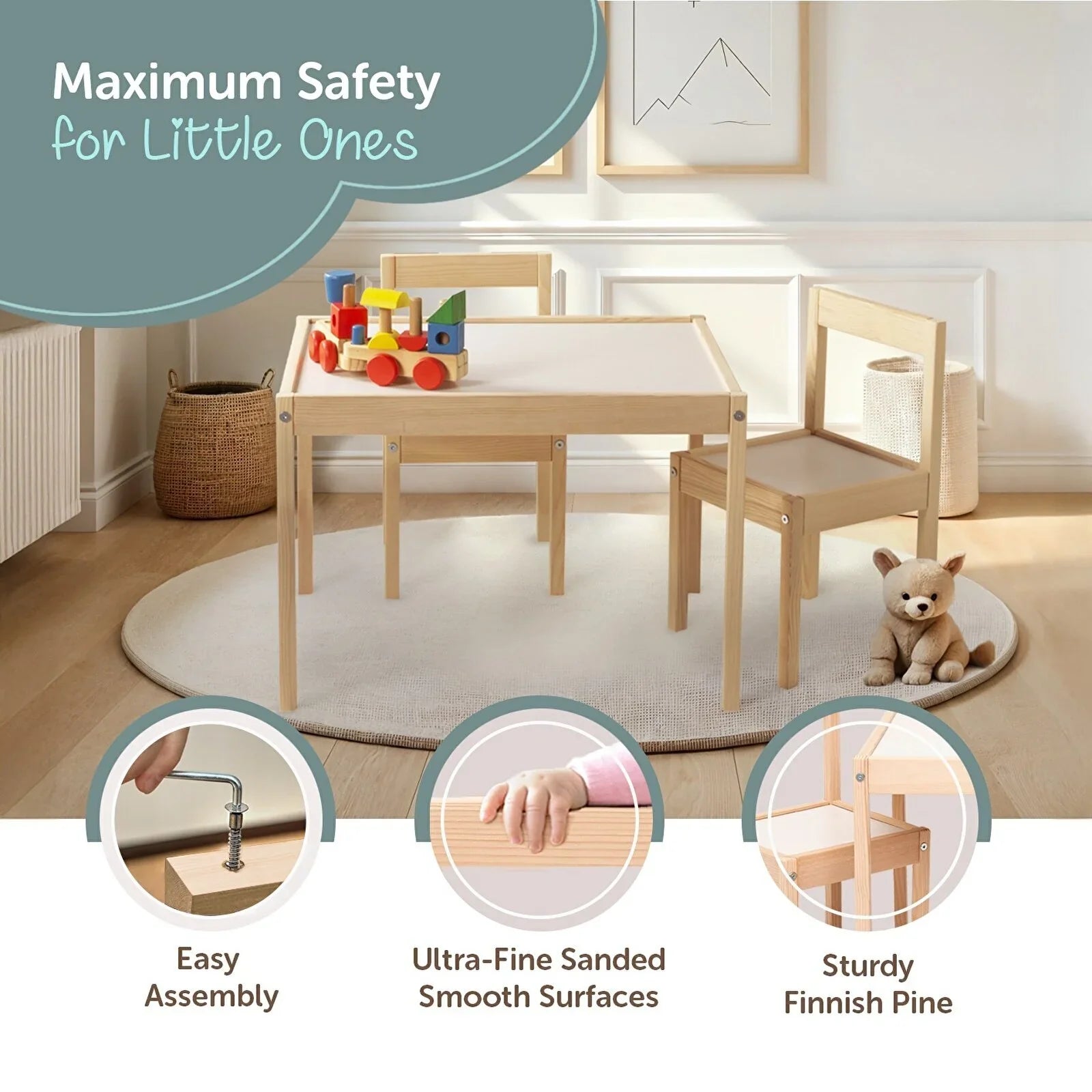 baby toys Montessori Wooden Table & Chair Set - mezetto