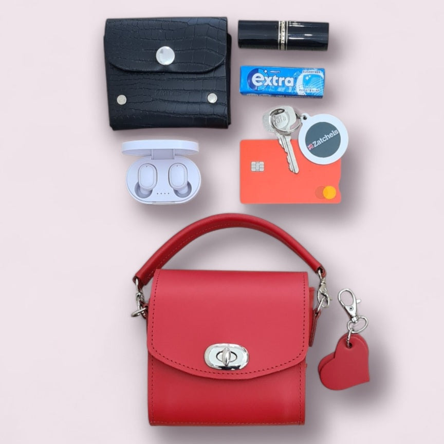 Bauble Handmade Leather Handbag - Love Hearts - Pillar Box Red-2