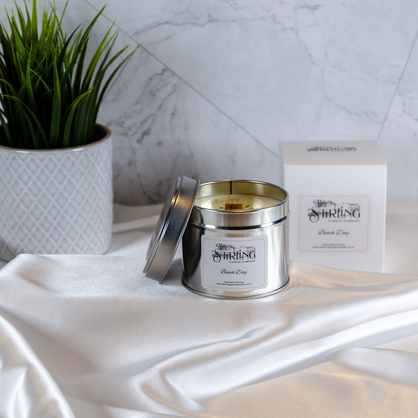 Beach Day - Travel Tin Candle - Wooden Wick - mezetto Shopify Collective The Stirling Candle Company