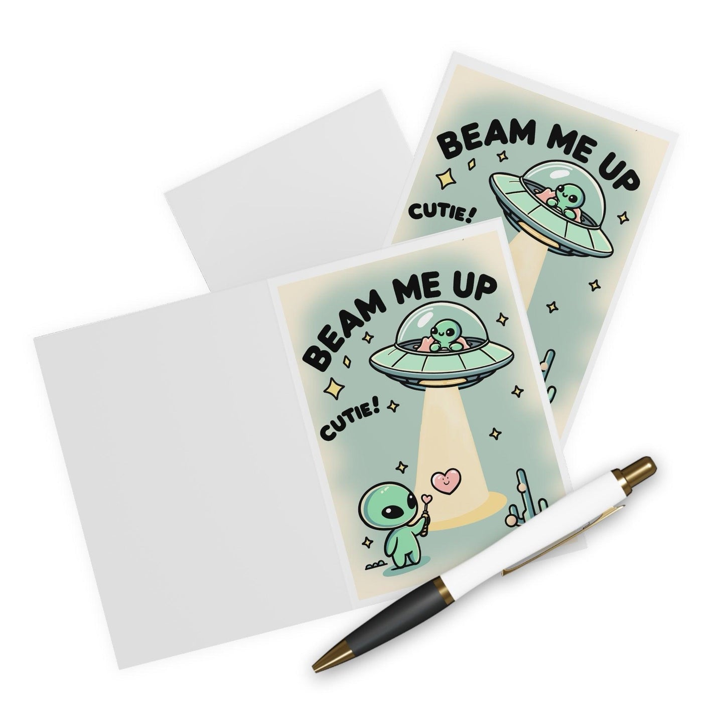 Beam Me Up, Cutie Greeting Card – Alien Love & Cosmic - mezetto KEOLIX KEOLIX