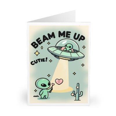 Beam Me Up, Cutie Greeting Card – Alien Love & Cosmic - mezetto KEOLIX KEOLIX