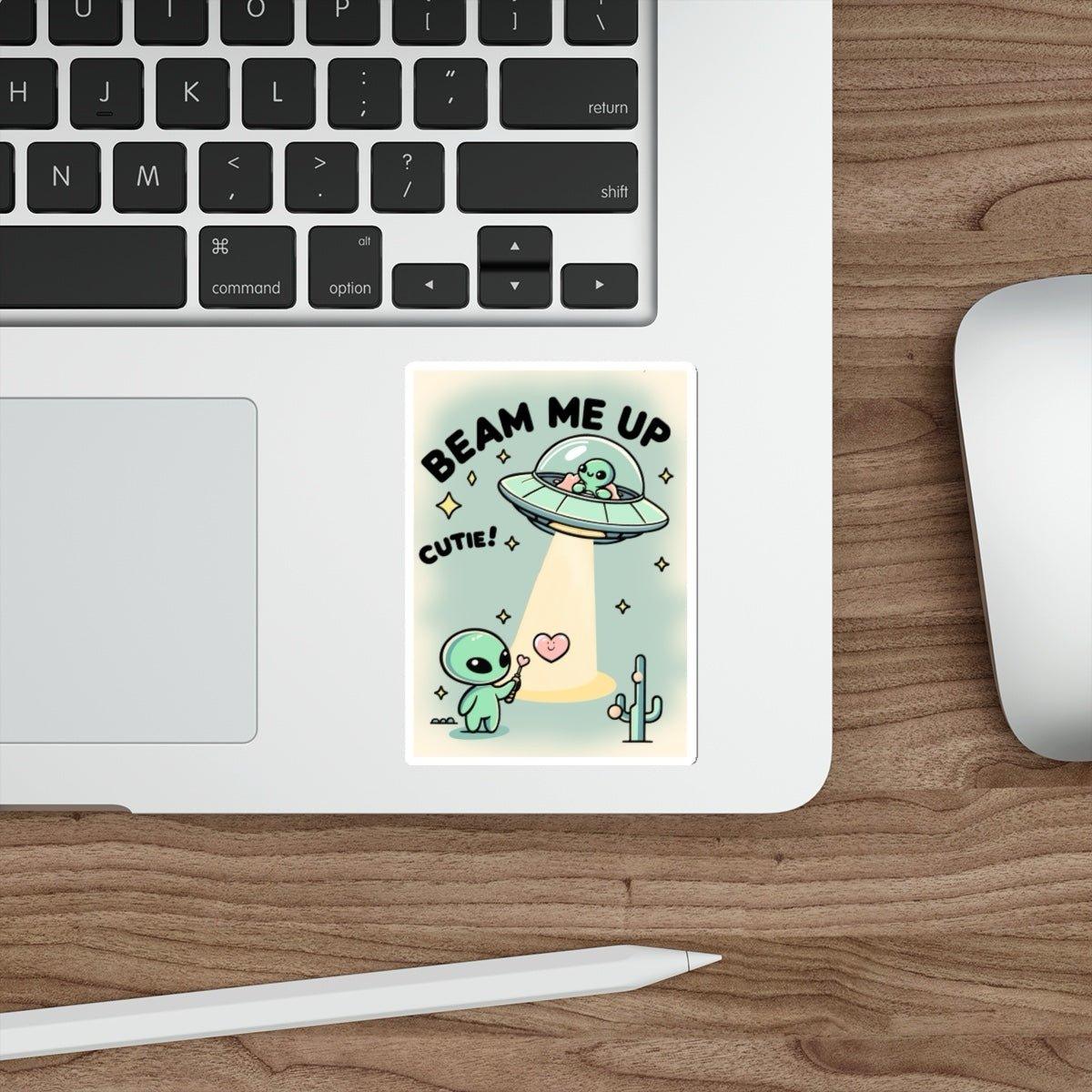 Beam Me Up, Cutie – Waterproof Alien Vinyl Sticker - mezetto KEOLIX KEOLIX