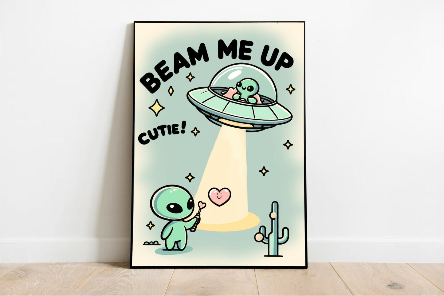 Beam Me Up, Cutie – Whimsical Alien Art Print - mezetto KEOLIX KEOLIX