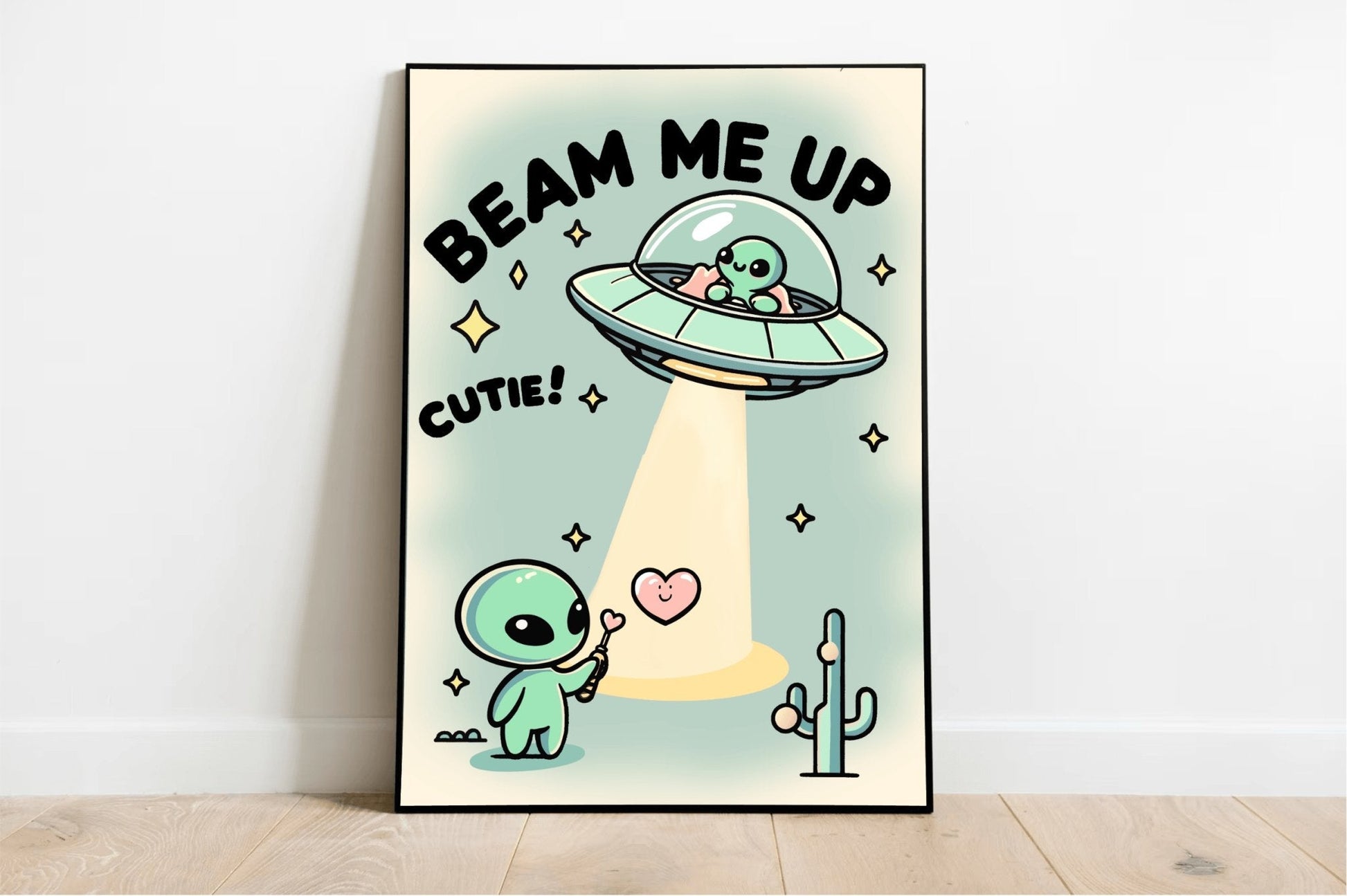 Beam Me Up, Cutie – Whimsical Alien Art Print - mezetto KEOLIX KEOLIX