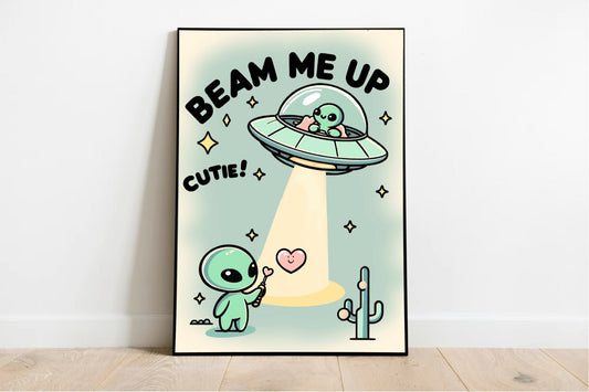 Beam Me Up, Cutie – Whimsical Alien Art Print - mezetto KEOLIX KEOLIX