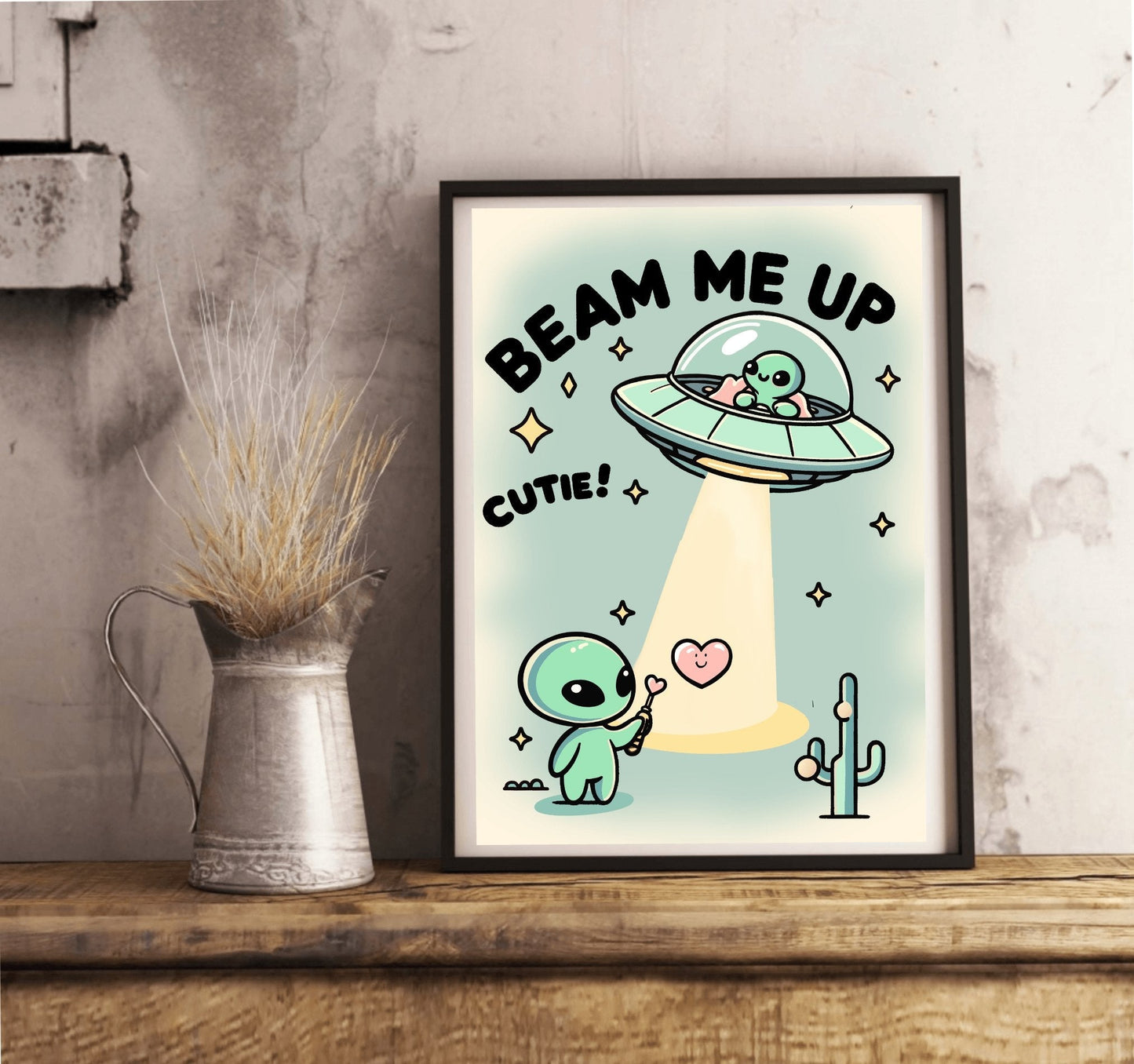 Beam Me Up, Cutie – Whimsical Alien Art Print - mezetto KEOLIX KEOLIX