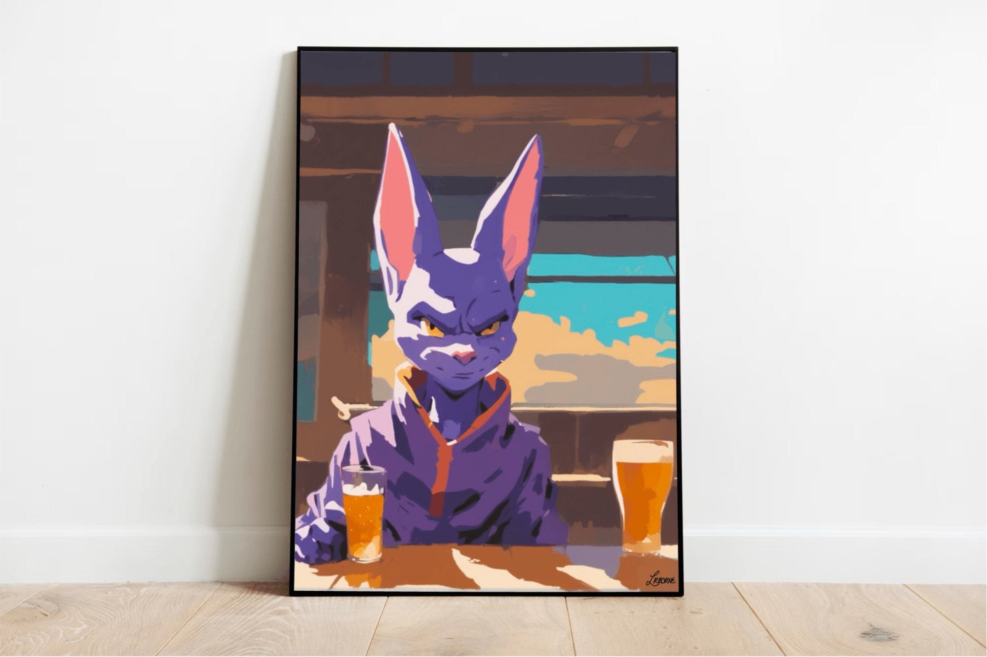 Cosmic Cat Bar Scene – Whimsical Beerus Fan Art