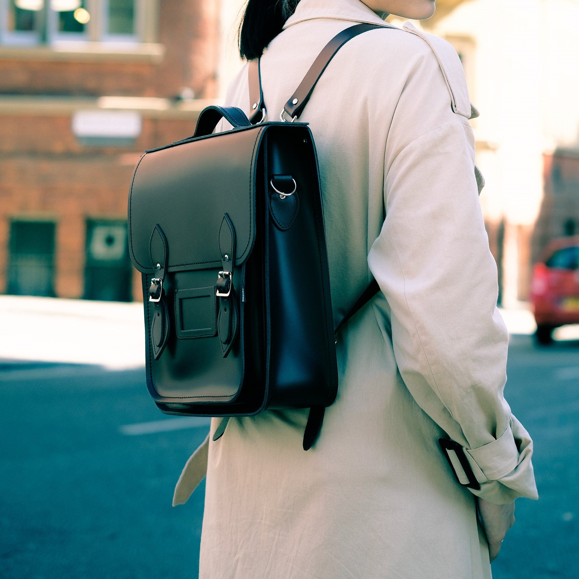 Handmade Leather City Backpack - Navy Blue-4