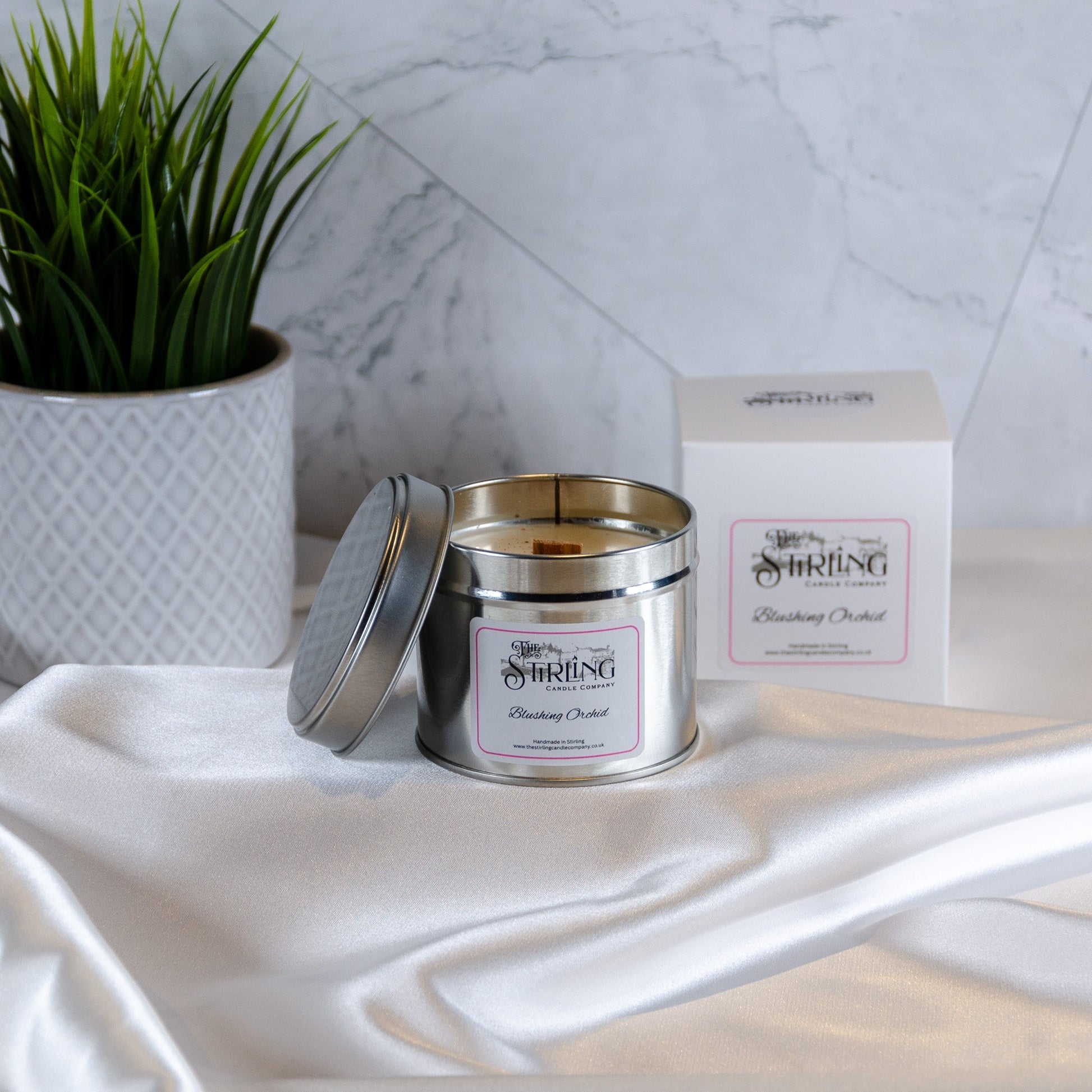 Blushing Orchid - Travel Tin Candle - Wooden Wick - mezetto Shopify Collective The Stirling Candle Company