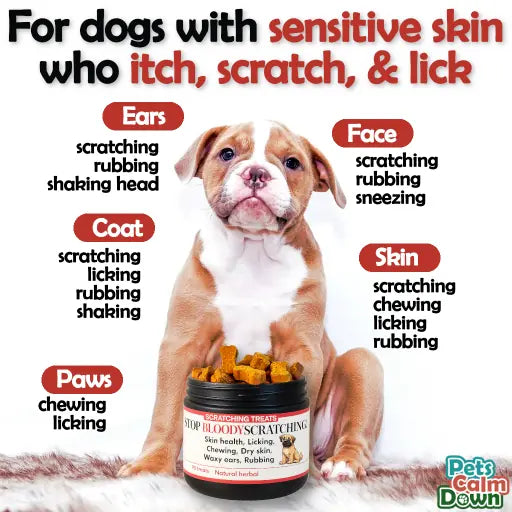 Itching and scratching dog treats for skin, licking, chewing, seasonal (natural herbal)