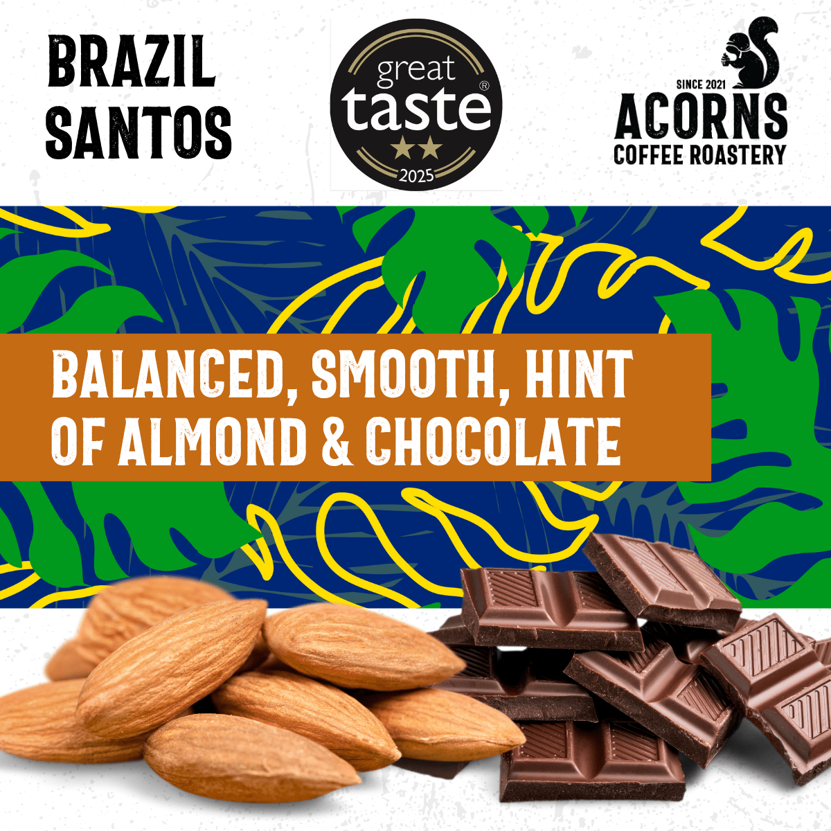 Brazil Santos Medium Roast - mezetto Acorns Coffee & Cake Acorns Coffee & Cake