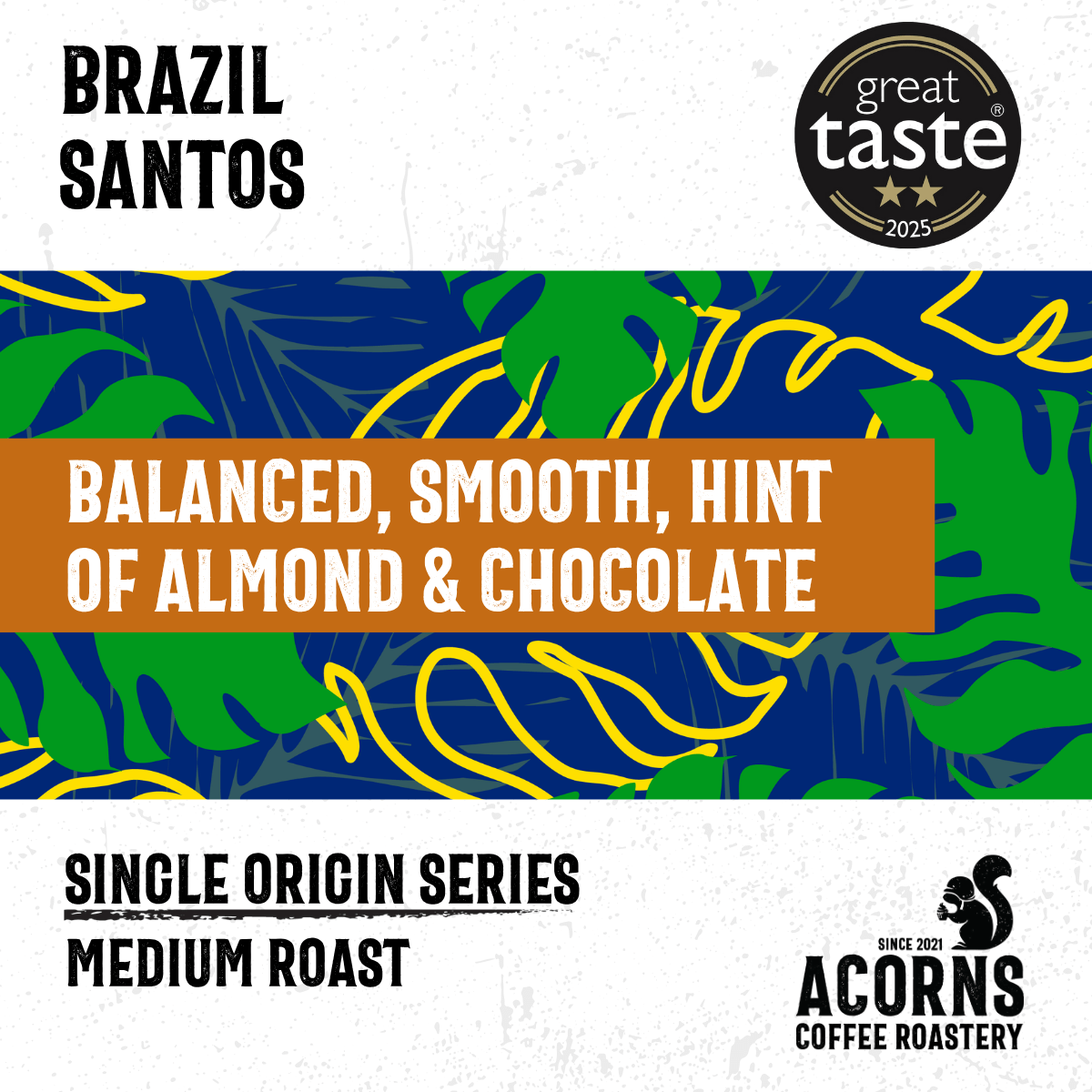 Brazil Santos Medium Roast - mezetto Acorns Coffee & Cake Acorns Coffee & Cake