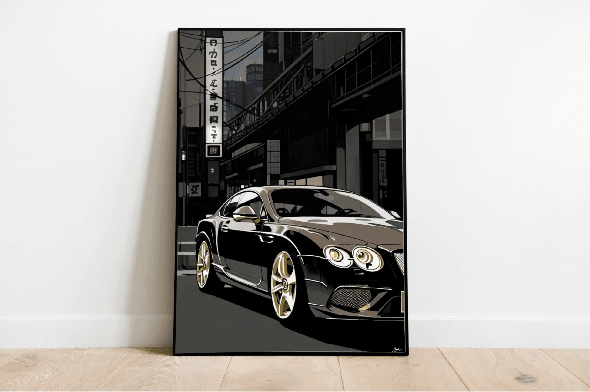 British Luxury Car in Tokyo Print | Neon City Wall Art - mezetto KEOLIX KEOLIX