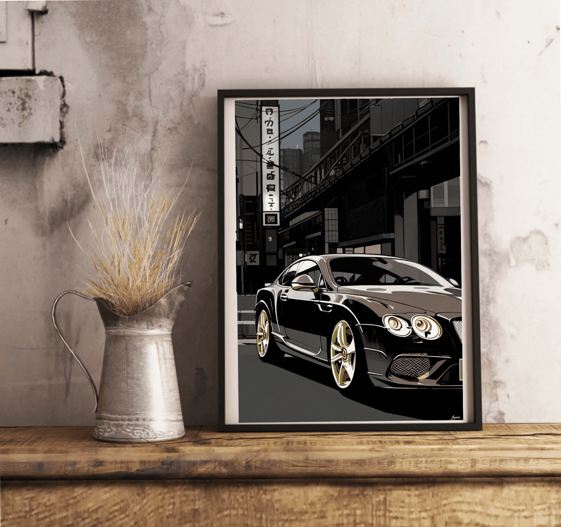British Luxury Car in Tokyo Print | Neon City Wall Art - mezetto KEOLIX KEOLIX