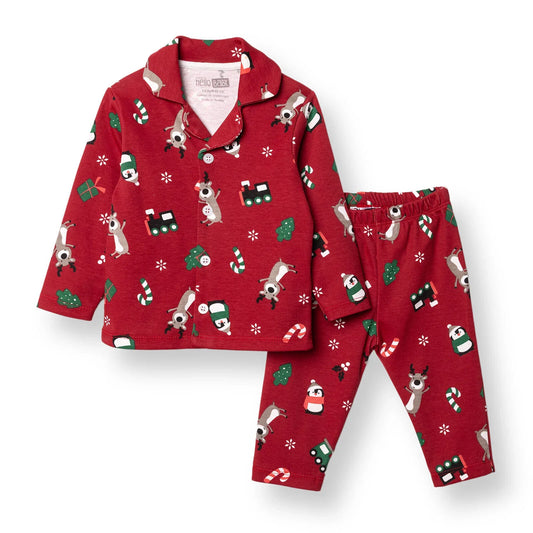 HelloBaby Christmas Baby Boy Long Sleeve Pyjamas Set - Red