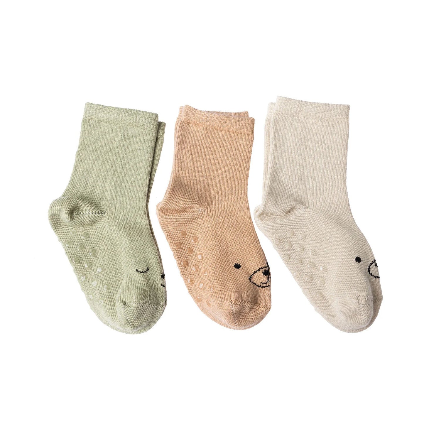 HelloBaby Boy Non-Slip Baby Socks 3 Pack - Beige