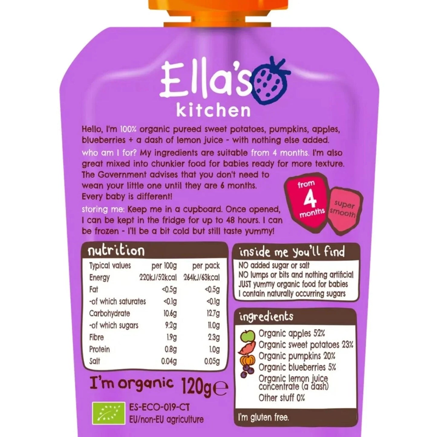 Ella's Kitchen Sweet Potatoes Pumpkins Apples & Blueberries 4+ months 120g