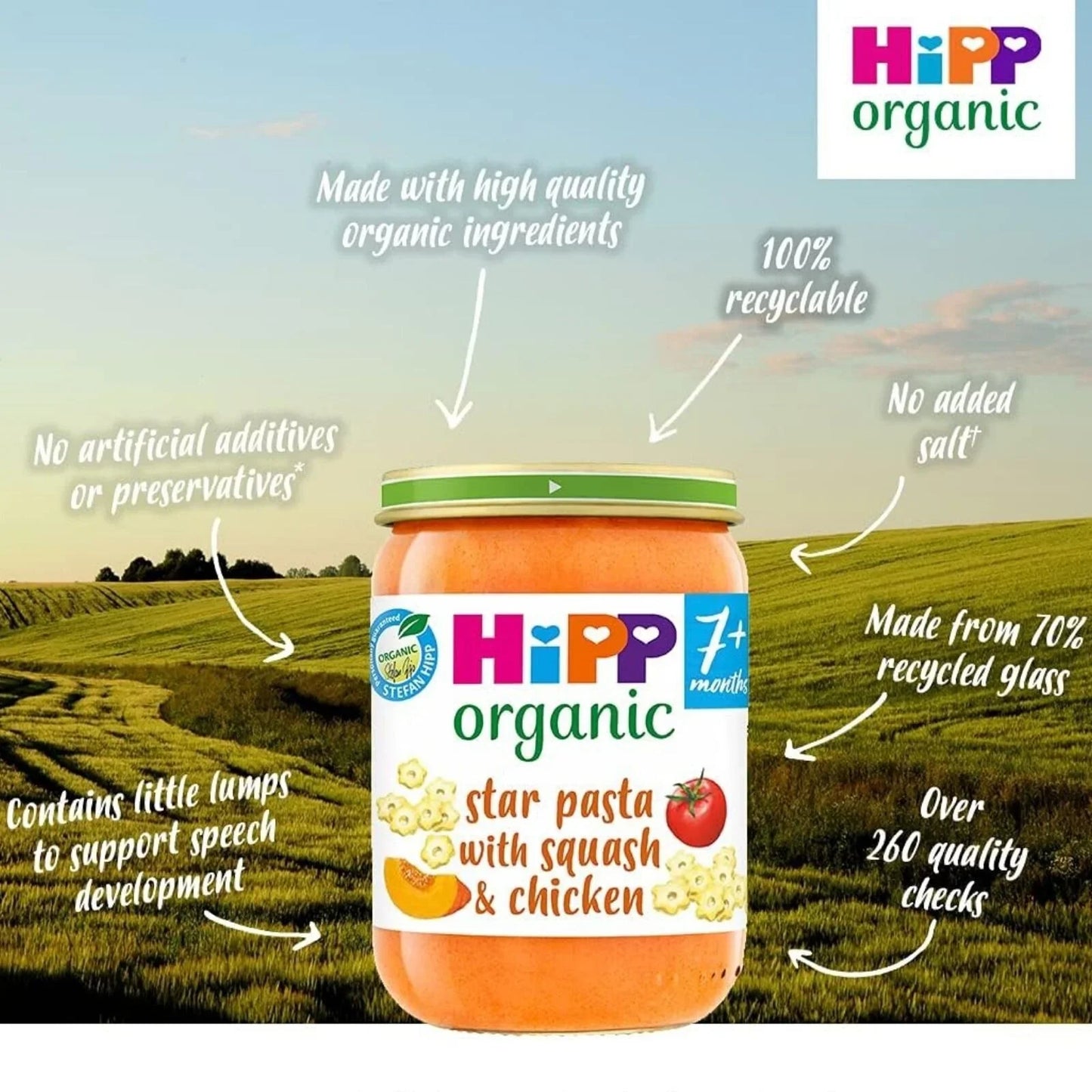 HiPP Organic Star Pasta with Squash & Chicken Baby Food Jar 7+ months 190g