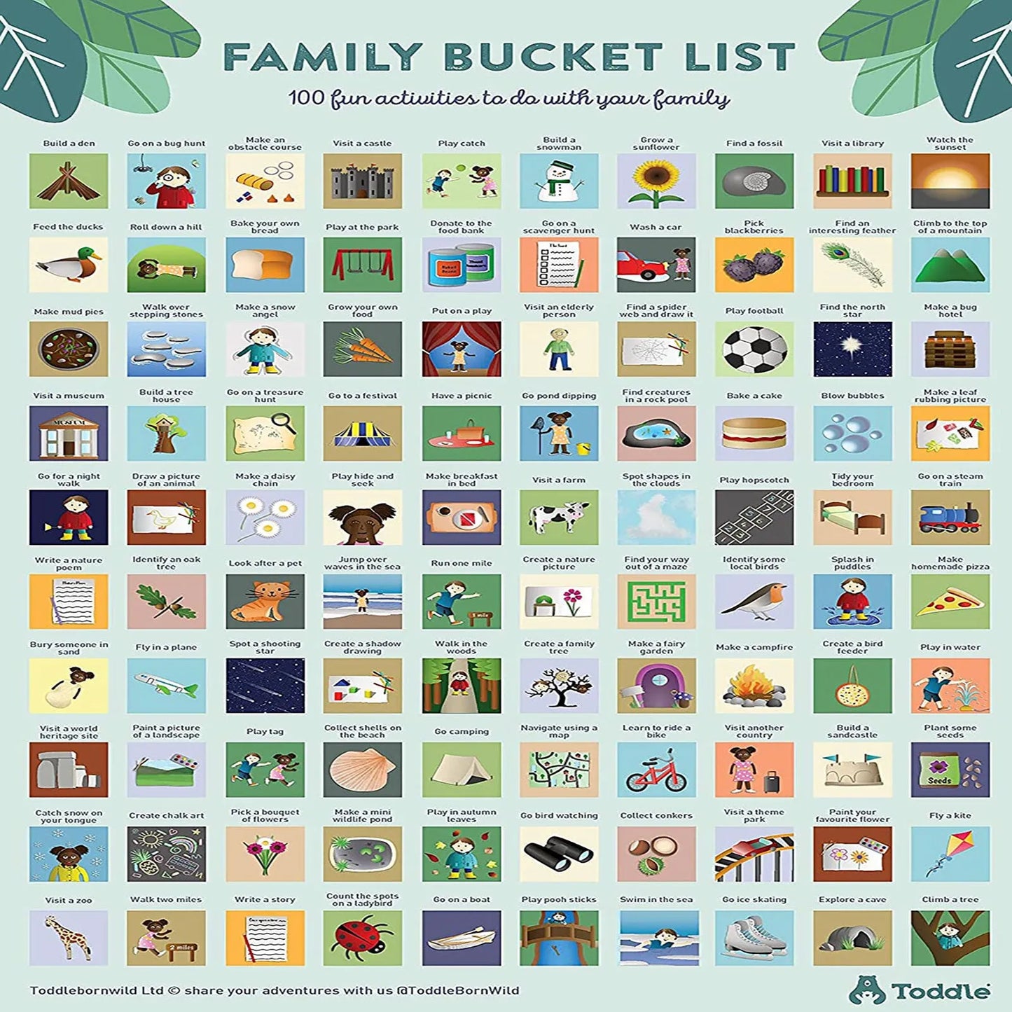 Toddle born Wild A3 100 Activity Bucket List Poster