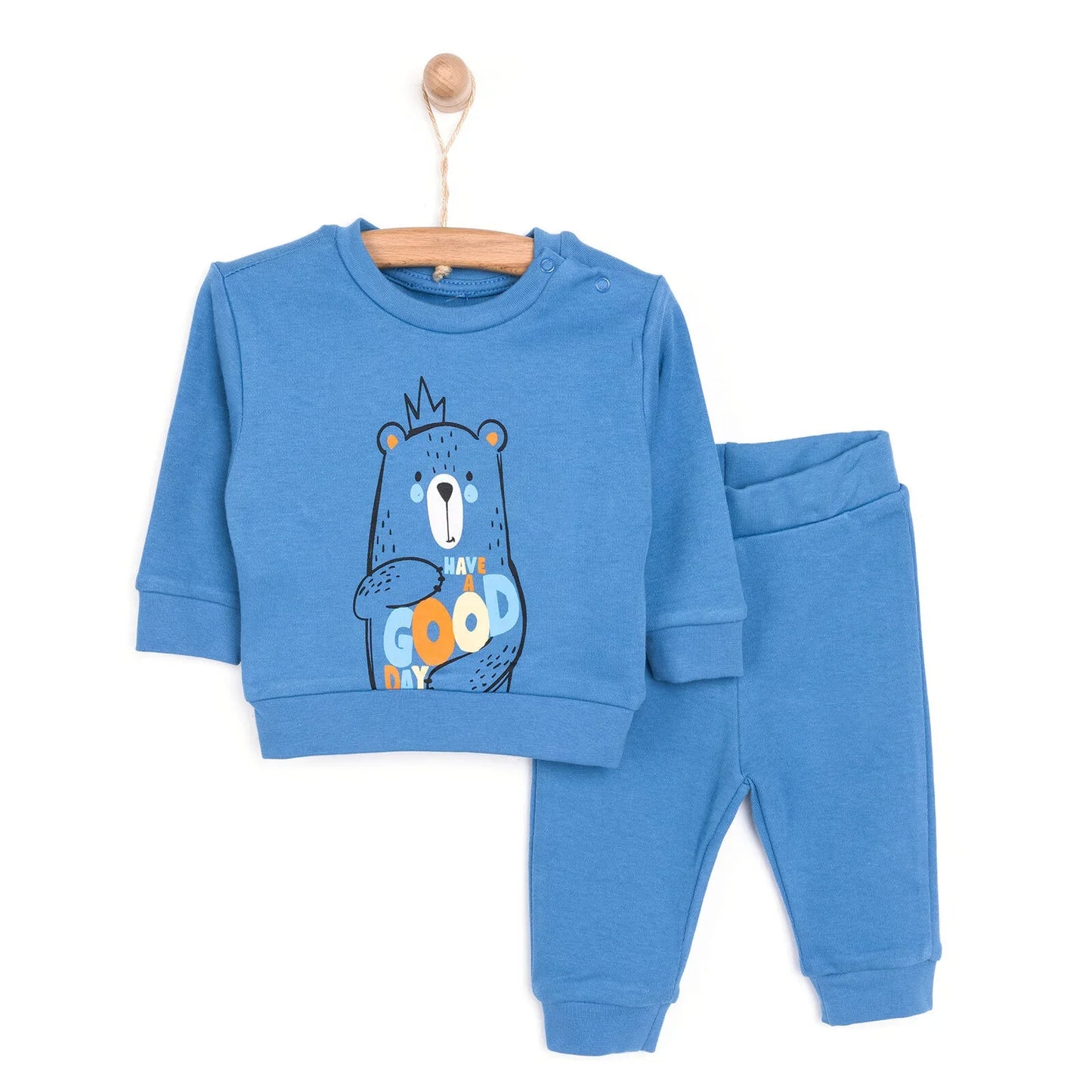 HelloBaby Basic Boy Bear Printed Jogging - Sax Blue