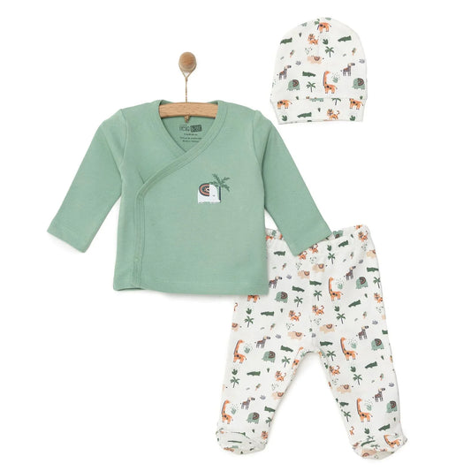 HelloBaby Baby Boy Footed Bottom & Hat & Jumpsuit - Ecru