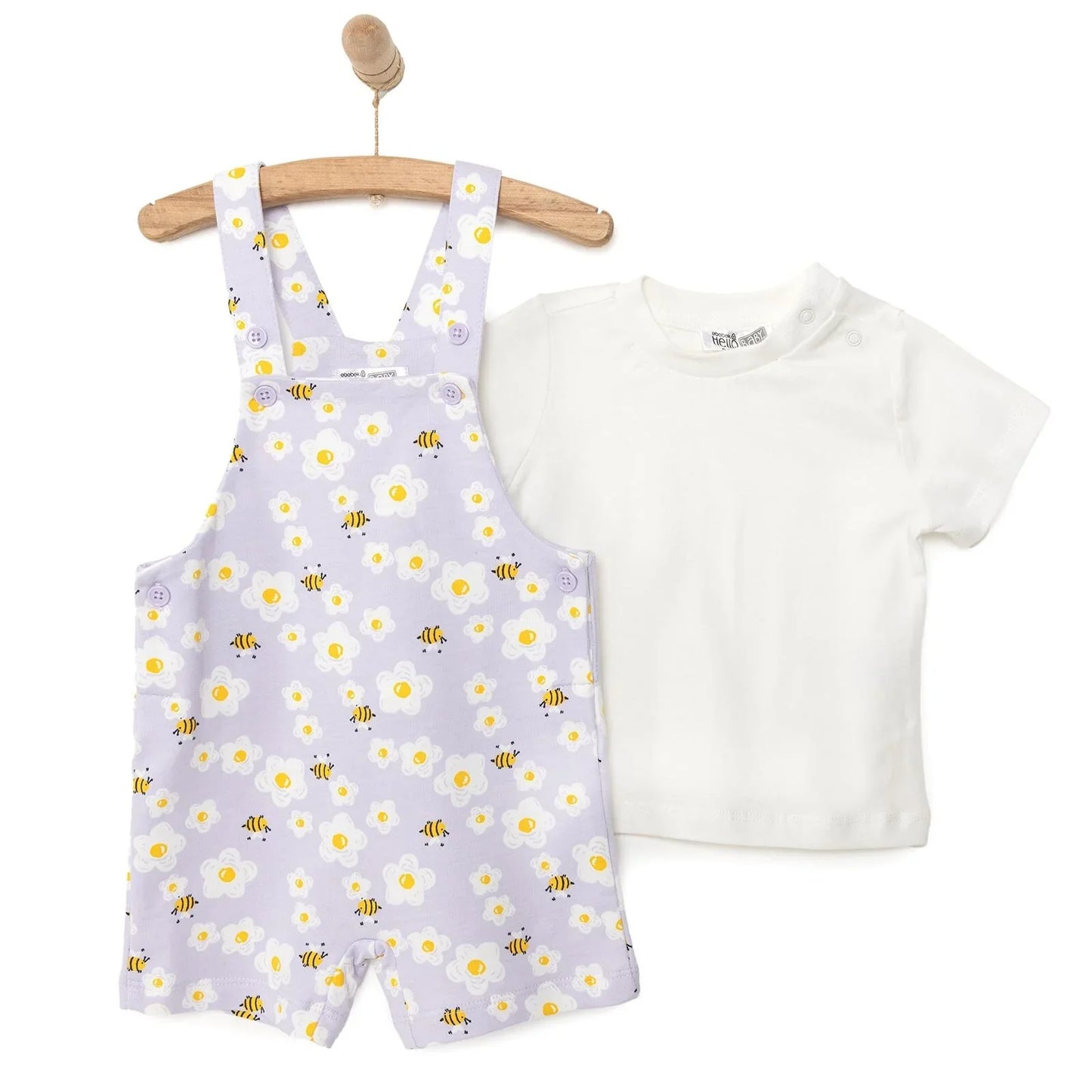 HelloBaby Girl Overall Shorts & T-shirt - White