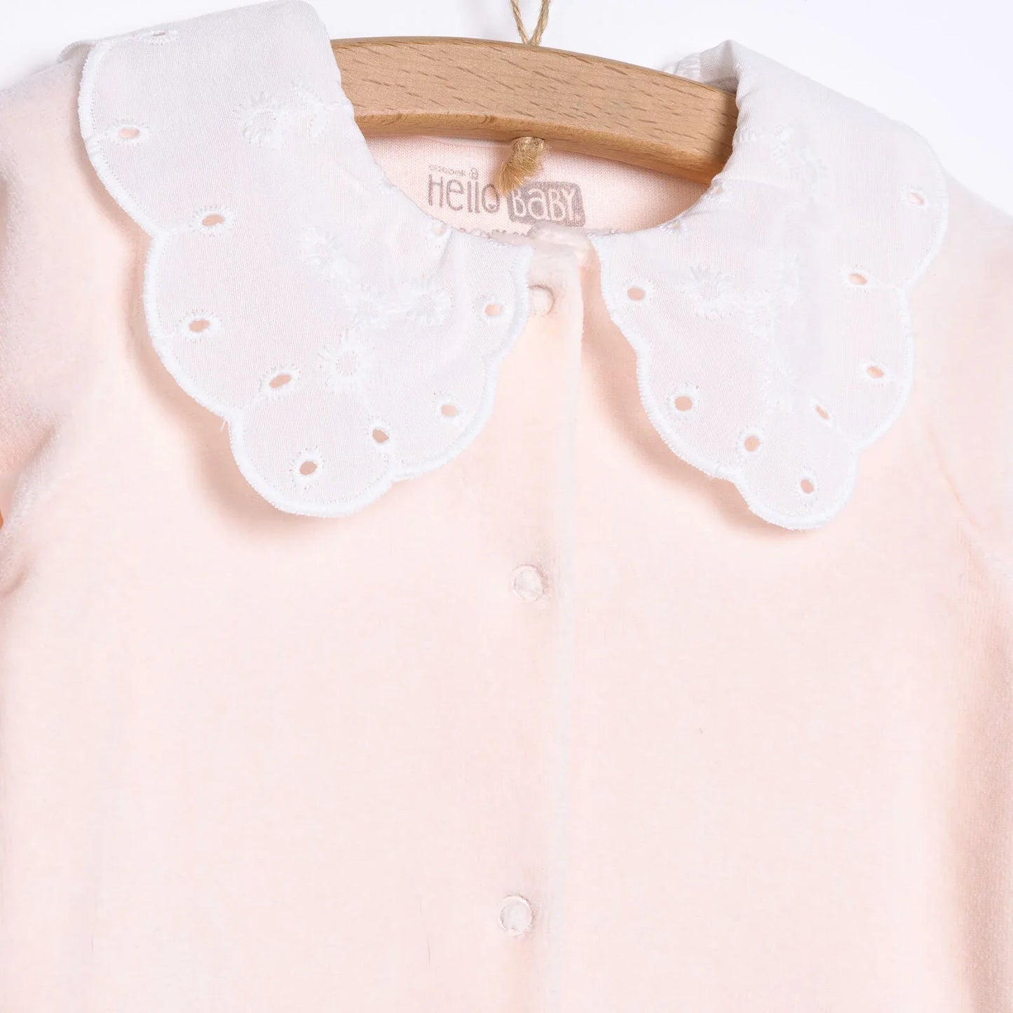 HelloBaby Newborn Unisex Embroidered Velvet Jumpsuit - Light Pink