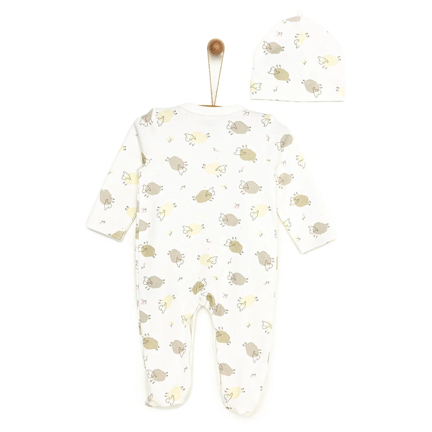 HelloBaby Footed Jumpsuit with Hat - Ecru
